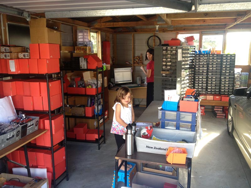 Fay and daughter in garage storage